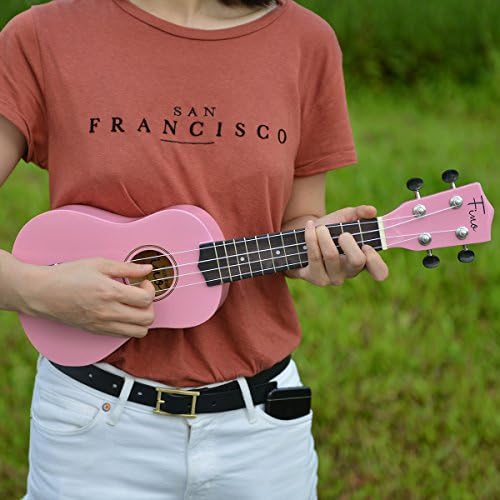 FINO Beginner Ukulele 21 Inch Soprano Ukelele for Kids Four String Wood Children Ukulele with Gig Bag (Pink)
