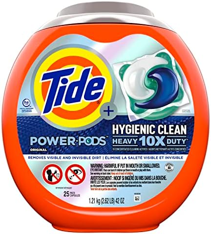Tide Hygienic Clean Heavy 10x Duty Power PODS Laundry Detergent Pacs, Original, 25 count, For Visible and Invisible Dirt