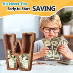 Summidate Customized Name Extra Large Wooden Piggy Bank for Kids Boys Girls Alphabets Letter A-Z Coins Bills Money Change Saving Box Clear Cover (Laser Engraved) Educational Toys 12"- Letter W