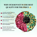 Red 2 Side Pattern Bonnet - Silky Designer Satin Bonnet with Elastic Soft Band Silk Slayer Corps (Burgundy Gold)