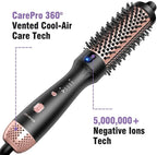 Thermal Brush for Blowout Look, Zavarea CarePro 1.5 Inch Negative Ion Thermal Brush with Cool-Air Tech, Easy to Make Hair Shinier & Smoother, 3-in-1 Heated Styler with Dual Voltage, Black