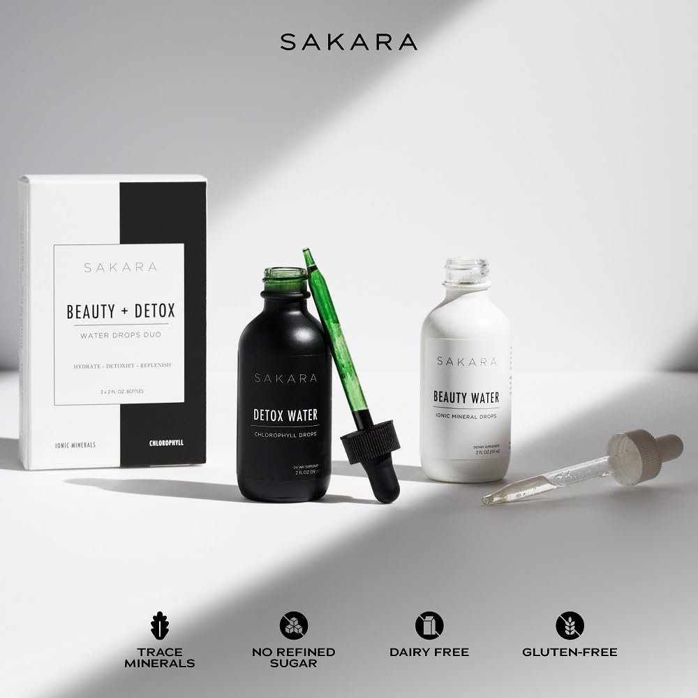 Sakara Beauty Water + Detox Water Drops, 60 Servings - Trace Mineral Drops & Chlorophyll Liquid Drops, Liquid Magnesium, Chloride, Sodium, Potassium, Boron Supplements, Liquid Chlorophyll Drops