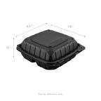 KARAT EARTH Clamshell Take Out Food Containers [8"x8" - 200 ct] To Go Containers | 3 Compartment, Soak-Resistant, Durable, Stackable | Vented for Hot/Cold Foods, Black