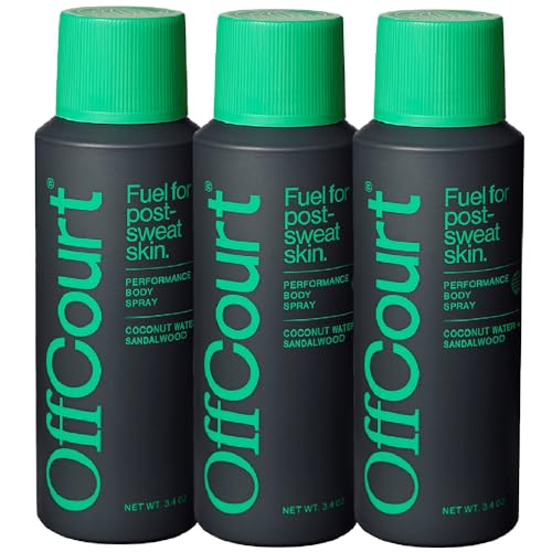 OffCourt - Natural Deodorant Body Spray for Men and Women - Aluminum Free - Whole Body Deodorant for Women and Men - Long-Lasting Coconut Water and Sandalwood Scent, 3.4 Ounce (Pack of 3)