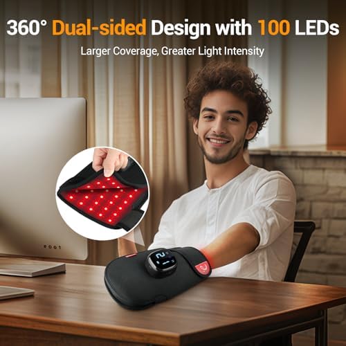 Comfytemp 5000mAh Cordless Red Light Therapy Glove for Hand, 360° Dual-Sided 100 LEDs Near Infrared Wrap with Auto-Off Timer, 13W Rechargeable Pad for Wrist Finger Palm Joint Pain Relief, 660nm&850nm