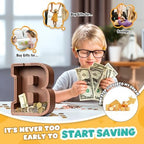 Summidate Wooden Letter Piggy Bank, Extra Thick Large Capacity Piggy Bank for Kids Boys Girls Toddler, Alphabet B Money Bank| Coin Box Birthday, Christmas, Festival