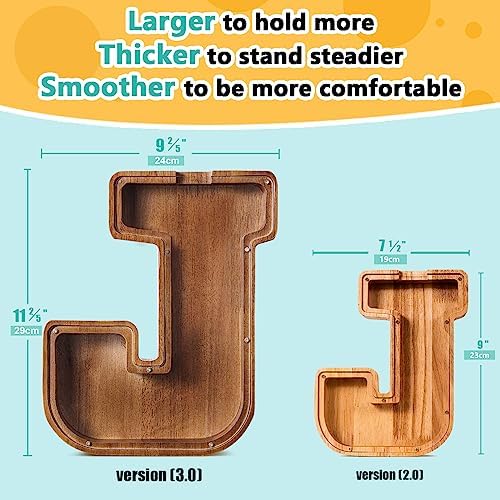 Summidate Large Wooden Piggy Bank for Kids Adults, Alphabets Letter A-Z Piggy Bank for Boys Girls, Coins Bills Change Bank Box Personalized Initial Name Kids Money Bank for Birthday Present and Decor