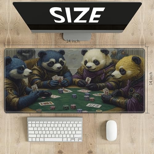Playmats for Magic: The Gathering MTG Card Game Mat Plus 50 Pcs Card Sleeves, 24 x 14 inch TCG Mat with Stitched Edge for Commander Deck Duskmourn Board Game, Pandas Play Poker