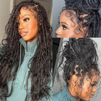 Boho Faux Locs Human Hair Curls Crochet Bohemian Braids Human Hair Knotless Pre Looped Synthetic Goddess Braids With Human Hair Curly Ends Body Wave For Braiding Human Meadow hair 18Inch 48Locs