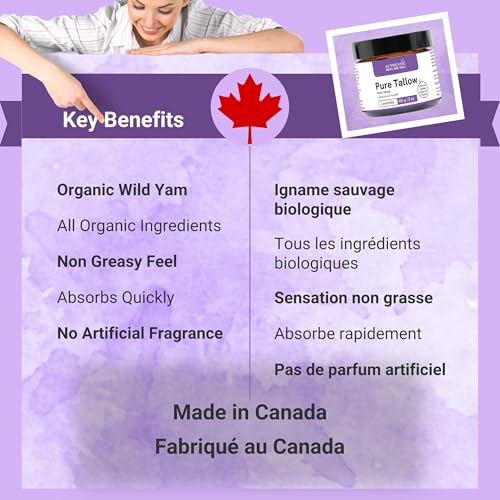 Certified Organic Beef Tallow with Organic Lavender for Sensitive Skin Cream. Delivers Intense Hydration for All Skin Types, Certified Grass-Fed by AGW, by Authentic Body And Soul (Lavender-4oz)