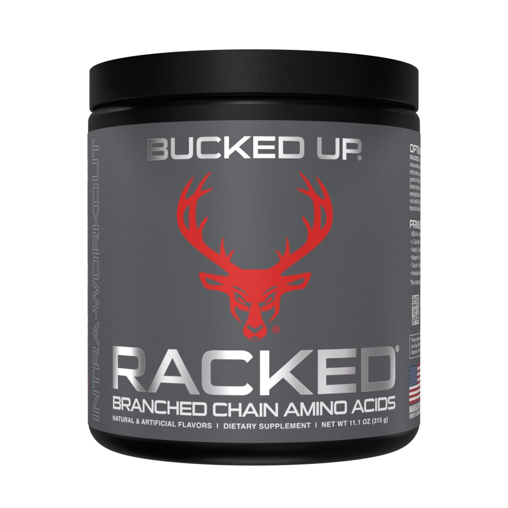 Bucked Up- BCAA RACKED™ Branch Chained Amino Acids | L-Carnitine, Acetyl L-Carnitine, GBB | Post Workout Recovery, Protein Synthesis, Lean Muscle BCAAs That You Can Feel! 30 Servings (Blood Raz)