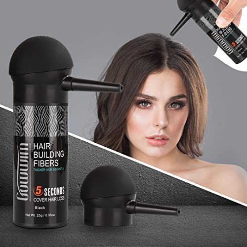 gowwim Hair Thickening Fibers 2-in-1 Kit Keratin Building Fibers, Spray Applicator & Hold Spray - Instantly Volumize Sparse Areas (Light brown)