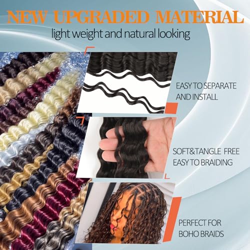 Ocean Wave Crochet Hair For Black Women 24 Inch 8 Packs Deep Wave Curly Braiding Hair Extensions Soft Crul Crochet Hair For Boho Braids(24inch, 8pack, black)…