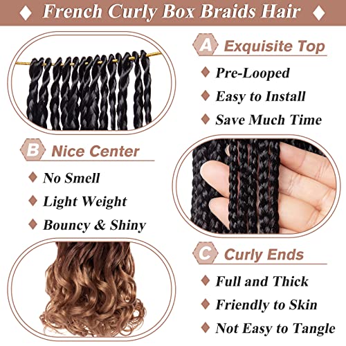 9 Packs Ombre Brown French Curl Crochet Braids 24 Inch Boho Box Braids Crochet Braids with Curly Ends Synthetic Goddess Braids Pre looped Crochet Hair for Women