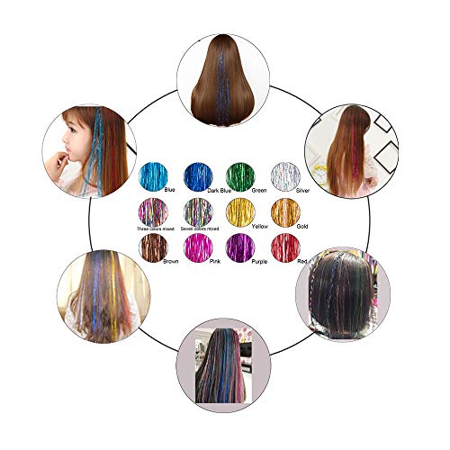 19.7 Inch Clip In Hair Fairy Tinsel Kit Clips Clip On Glitter Hair Tinsel Extensions 12 Colors