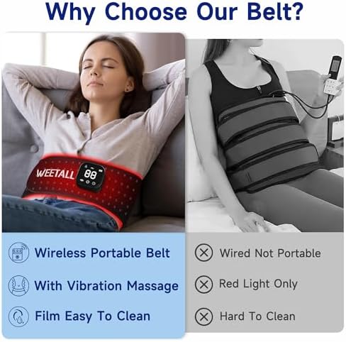 Cordless Red Light Therapy Belt: Portable Wireless Infrared Light Wrap Vibration Massage Belt with Heat for Back, Waist, Shoulder Pain Relief, Gifts for Women at Home