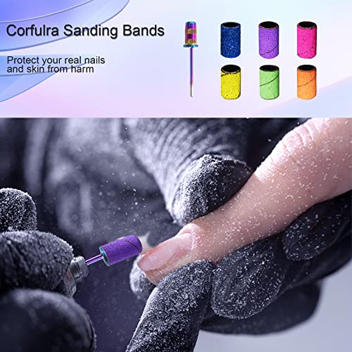 Sanding Bands for Nail Drill, Nail Drill Bits CORFULRA 300pcs 6 Colors Coarse Fine Nail Sander Set #80#100#120#150#180#240 Grits Sanding Bands, Rainbow Mandrel Nail Drill Bit for Acrylic Nails.