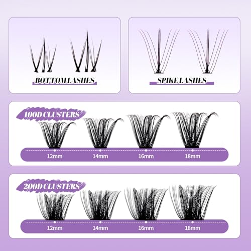 Lash Clusters With Bottom Lashes 356PCS 100D/200D Multi-types Fluffy Lash Clusters C/D Curl Wispy Individual Lashes Spike Volume Cluster Eyelash Extensions By Wendy Lashes(100/200D-0.07D)