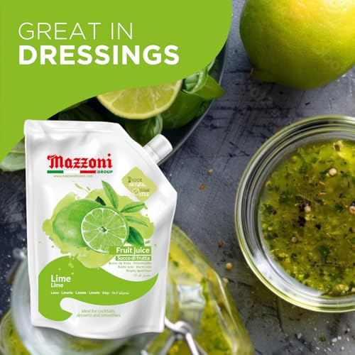 Mazzoni Real Lime Juice, 100% Pure Just Lime Juice, Not from Concentrate, No Added Sugar or Ingredients, 2.2 lbs (35.2 oz) Real Juice for Smoothies, Drinks, Cocktails, Convenient Pouch, Made in Italy
