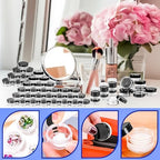 MotBach 100 Pcs 5g Empty Plastic Containers with Black Lids,Mini Makeup Sample Containers, Small Sample Pot Jars Round Cosmetic Jars with Mini Spatulas for Liquid Sample Powder Creams Lotions