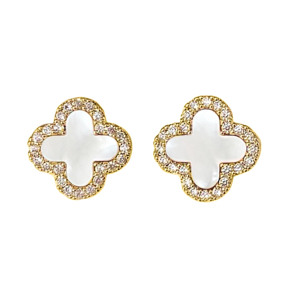 HighSpark Clover Earrings for Women | Hypoallergenic Studded Clover Stud Earrings | Lovely Gift - Studded White