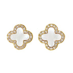 HighSpark Clover Earrings for Women | Hypoallergenic Studded Clover Stud Earrings | Lovely Gift - Studded White