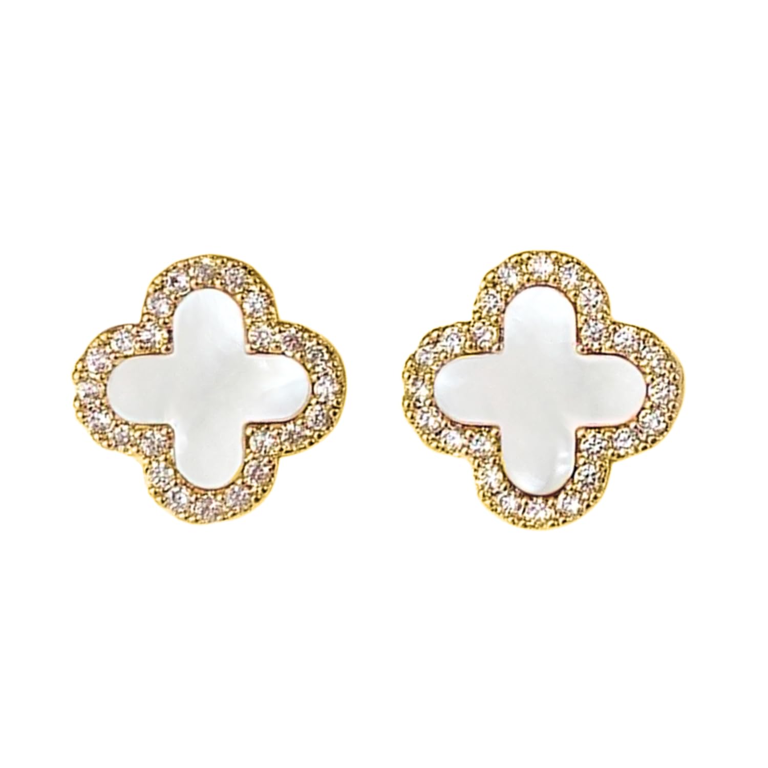 HighSpark Clover Earrings for Women | Hypoallergenic Studded Clover Stud Earrings | Lovely Gift - Studded White