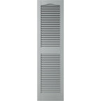 12"W x 25"H Lifetime Vinyl, Standard Cathedral Top Center Mullion, Open Louver Shutters, w/Installation Shutter-Lok's & Matching Screws (Per Pair), Platinum