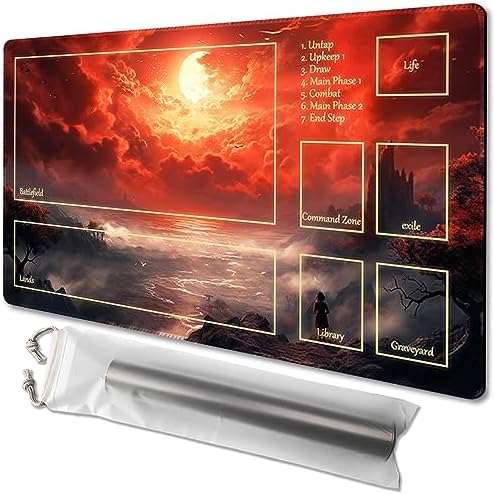 MTG Playmat Size 24x14in Free Storage Bags Non-Slip Backing Printing, Ideal for Card Game Enthusiasts TCG Playmat (with Zone,Bloody Night)