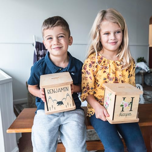 Wooden Piggy Bank for Kids and Adults, Personalized Gift Handmade in USA by BloomOwl, Custom Piggy Bank, Personalized Banks for Kids, Gifts for Baby Boys and Girls (Minimal Bear)