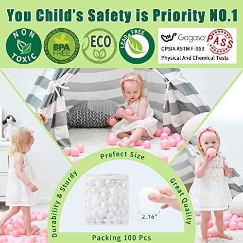 GOGOSO Ball Pit Balls for Toddler, Baby Plastic Playballs Kids Soft Pastel Pelotas Non-Toxic BPA-Free, Pearl White+White Star Balls,100 Balls