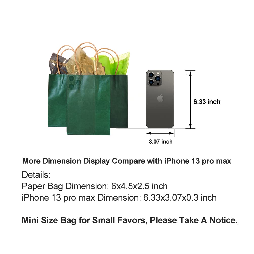 AWELL Small Dark Green Paper Gift Bags with Handle, 6.5x4.5x2.5 inches, Pack of 24, Perfect for Wedding, Birthday, Bridal Shower, Baby Shower