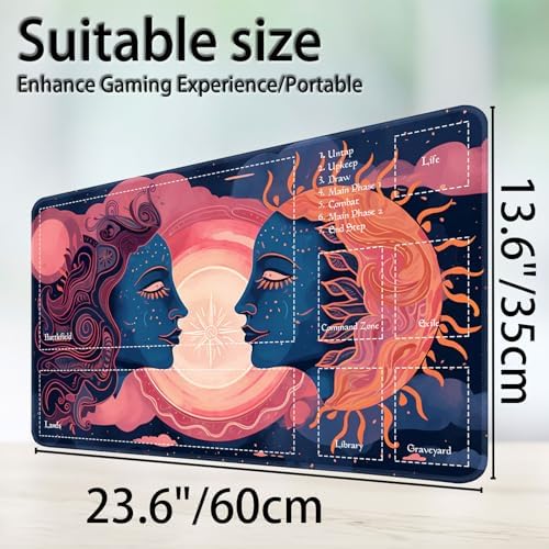 MTG Game Playmat, Magic TCG Rubber Play Mat, 24x14 Inches, Art Sun and Moon