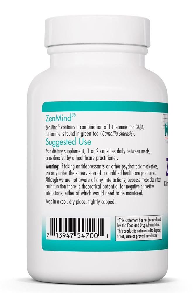 Nutricology ZenMind - 550 mg GABA & 200 mg L-Theanine - Calmness & Relaxation Support Day or Night - Non-Drowsy Formula - Vegetarian Capsules - 60 Servings - 120 Capsules