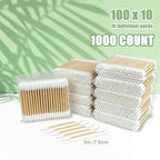 Pointed Tip Cotton Swabs - 1000 Count Double Pointed Cotton Buds - Precision Tips with Bamboo Sticks for Makeup, Nail Tools, Personal Care - Soft and Hypoallergenic for Skin