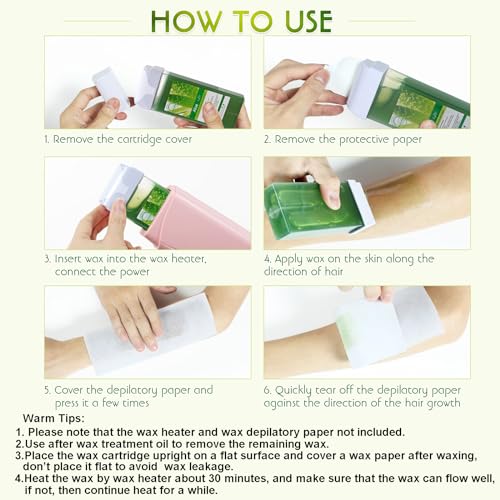 Roll On Soft Wax Refill Kit - 3 Pack Aloe Roller for Painless Hair Removal, Depilatory Cartridges for Body, Legs, Back, Armpits, Bikini Line, Women's Sensitive Skin