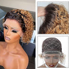 Ombre Blonde Pixie Cut Lace Front Wigs 6 inch Human Hair 13X1 Pixie Cut Short Curly Wigs HD Lace Front Wigs Plucked Pixie Curly Wigs for Black Women (6 Inch, 1B/27#)