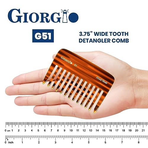 Giorgio G51 Wide Tooth Combs for Women Detangling Comb, Wide Teeth Pocket Comb for Thick Curly Wavy Hair. Hair Detangler Comb For Wet and Dry Everyday Care. Handmade, Saw-Cut and Hand Polished (3.75")