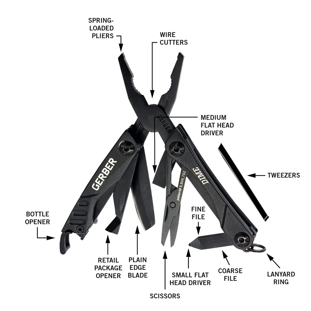 Gerber Gear Dime 12-in-1 Mini EDC Multitool - Needle Nose Pliers, Pocket Knife, Keychain, Bottle Opener - EDC Gear and Equipment, Gifts for Men - Red