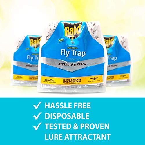 Raid Disposable Fly Trap 6-Pack, Hanging Fly Trap Outdoor Home, Bug Catcher and Flying Insect Trap with Premium Bait, Fly Traps for Backyard, Camping, & More