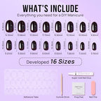 BTArtbox Press On Nails Short - Black Oval Press On Nails, Chrome Glazed Glue On Nails, Supremely Fit & Glossy Stick On Nails in 16 Sizes - 30 Fake Nails Kit, Magic Mirror