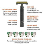 Double Edge Safety Razor by VIKINGS BLADE, Fat & Short Handle, Swedish Steel Blades Pack + Luxury Case. Twist to Open, Reduces Razor Burn, Smooth, Close, Clean Shave (Model: The Chieftain “5 BC”)