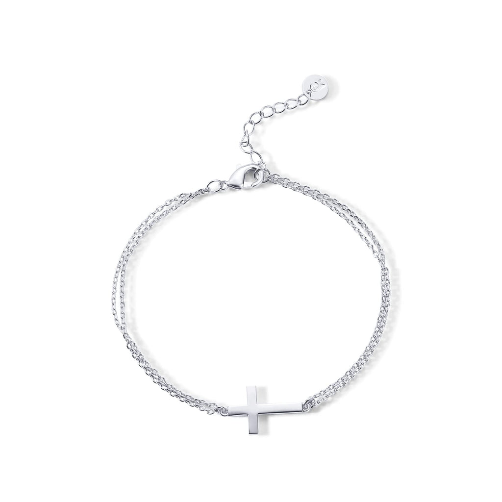 PAVOI Confirmation Simple Jewerly Cross Bracelet for Women, White Gold