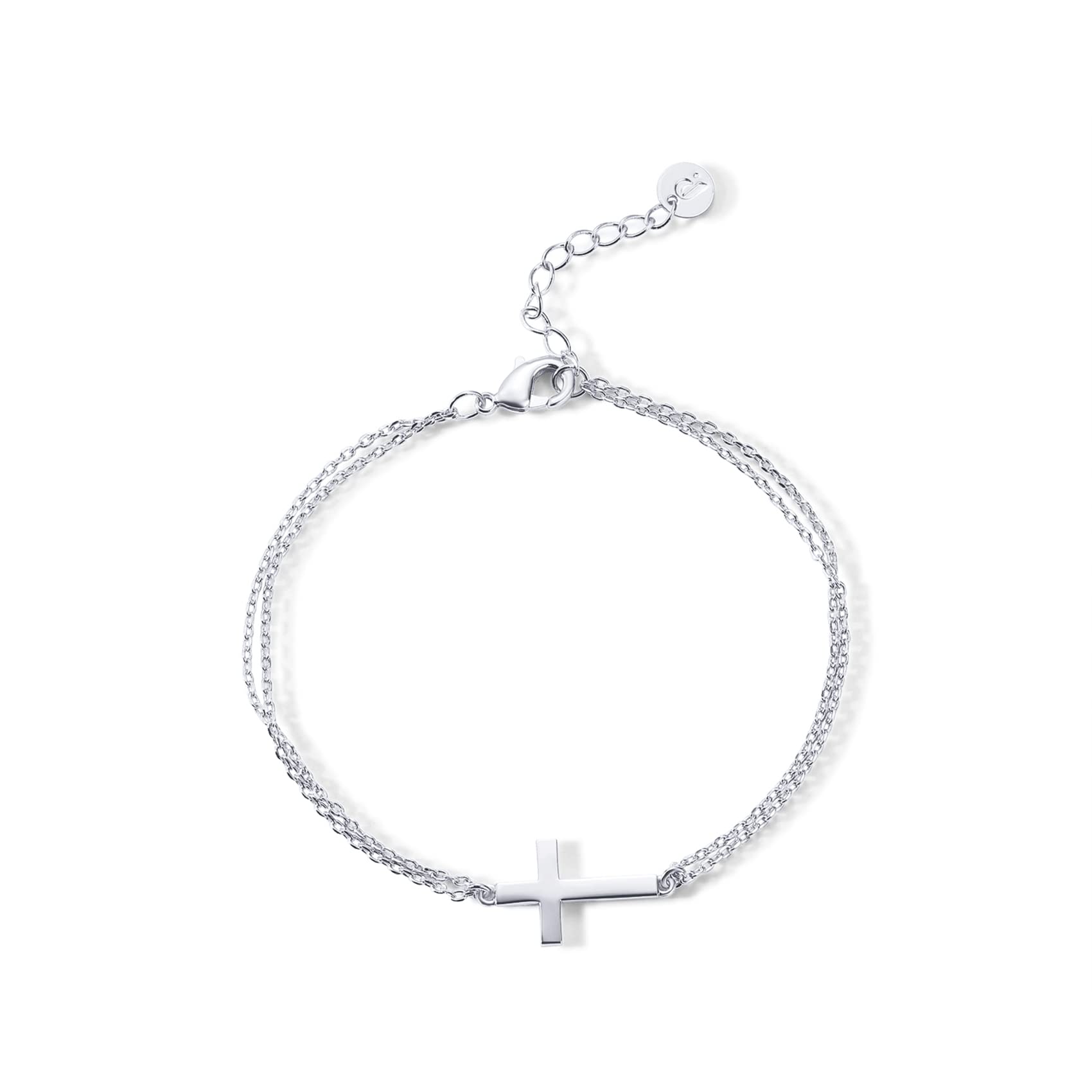 PAVOI Confirmation Simple Jewerly Cross Bracelet for Women, White Gold