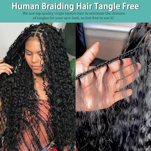 Human Braiding Hair for Boho Braids Human Hair 110g 24 Inch Curly Boho Hair for Braiding Knotless 12A Deep Wave Bohemian 3 Bundles/Pack Caramel Honey Blonde