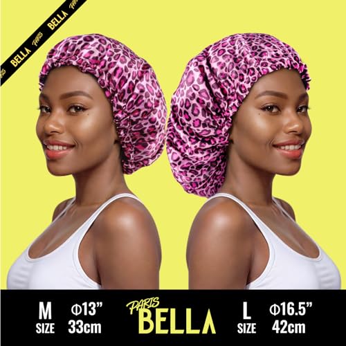 PARISBELLA Reversible Silk Satin Bonnet For Sleeping, Adjustable Sleep Cap for Curly Hair, Chic Hair Wrap With Scrunchy, Leopard, Large, Pack of 1