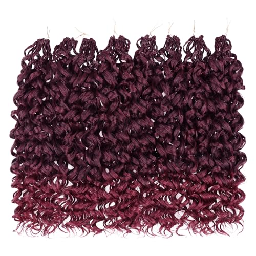 Leeven Curly Crochet Hair 10 Inch 8 Packs Burgundy Gogo Curl Crochet Hair Pre Looped Ocean Wave Crochet Hair Ombre Red Deep Twist Bohemian Box Braids Synthetic Water Wave Braiding Hair for Women