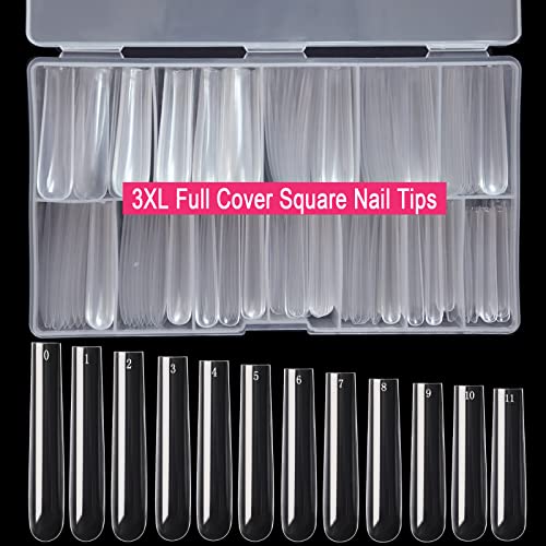 3XL Square Full Cover Nail Tips,SWETIDY 360PCS XXXL Straight Tapered Square Press on Nail Tips with Box for Nail Salons and DIY Nail Art, 12 Sizes with Box