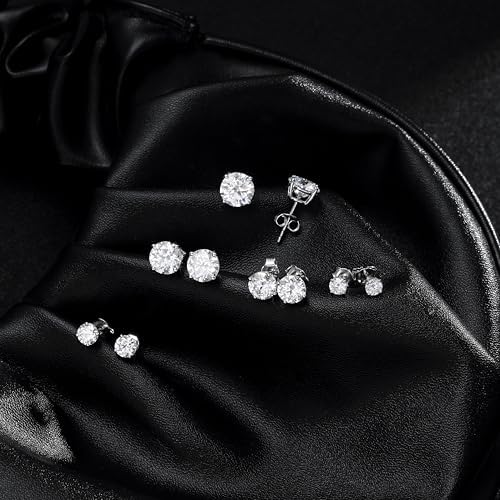 Moissanite Stud Earrings Hypoallergenic 925 Sterling Silver stud Earrings for Women Round Cut D Color VVS1 18K White Gold Plated Lab Created Moissanite Earrings for Women Men 0.3ct-2ct