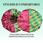 Red 2 Side Pattern Bonnet - Silky Designer Satin Bonnet with Elastic Soft Band Silk Slayer Corps (Burgundy Gold)
